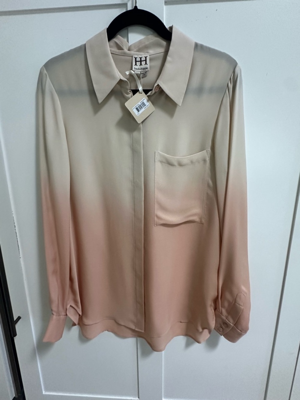 Haute Hippie Beige to Peach Ombre Silk Button-Down Shirt
